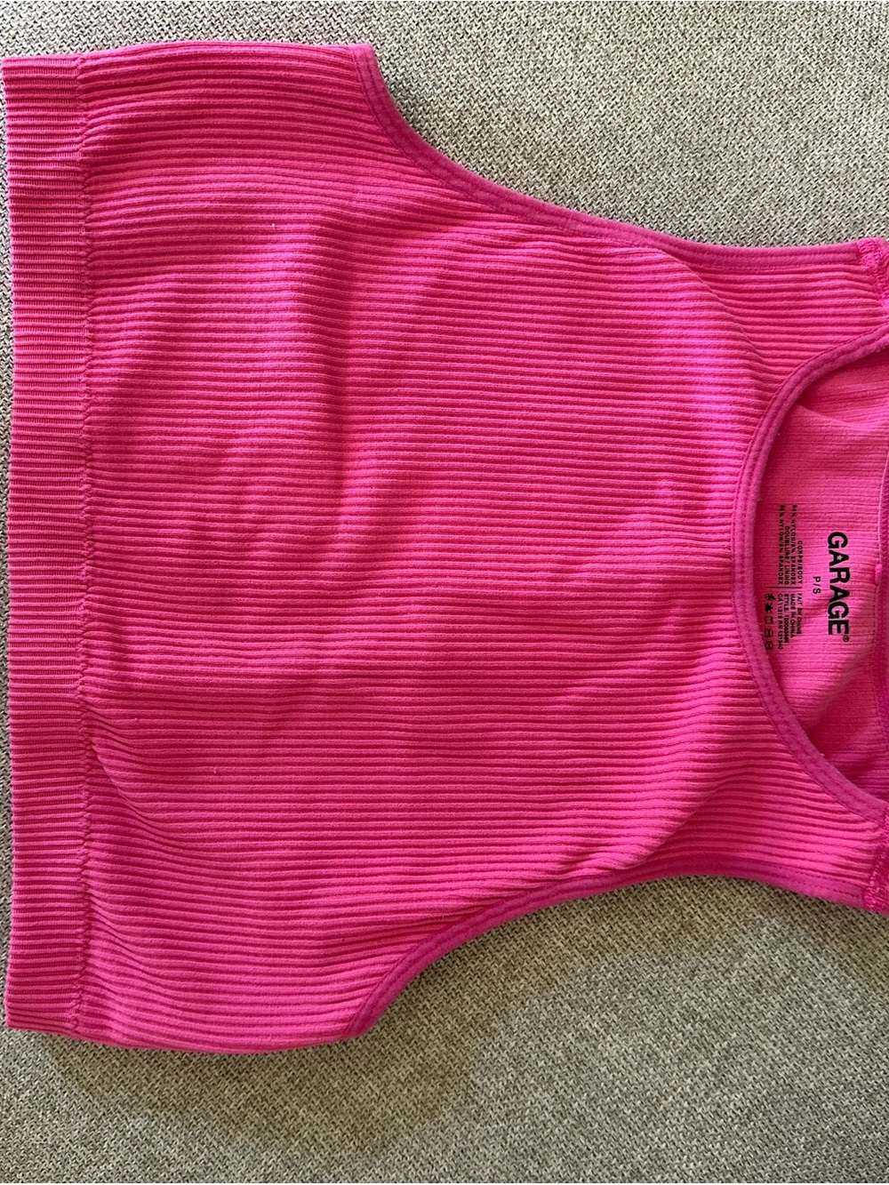 Garage Ribbed Scoop Neck Crop Tank - Bright Pink